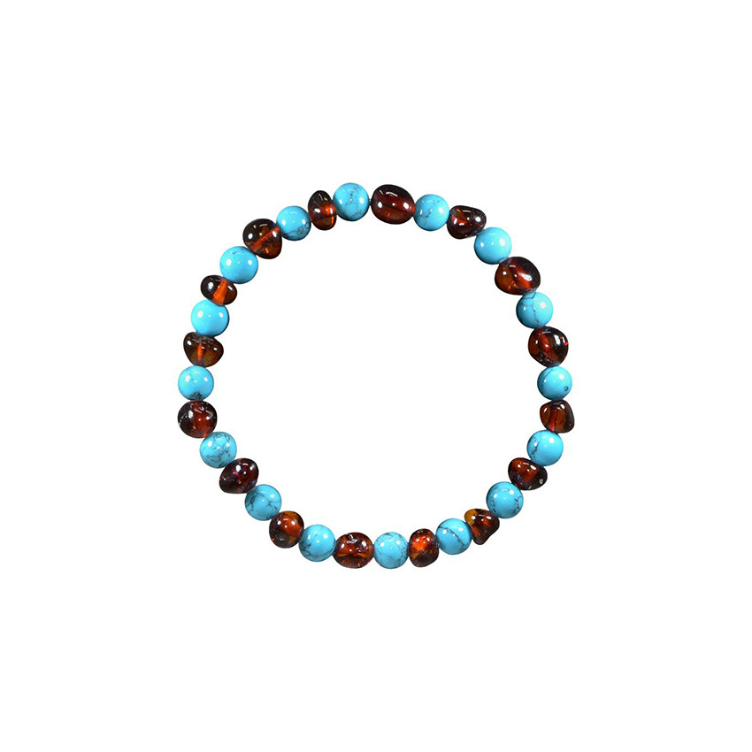Bracelet adulte ambre en cognac et turquoise