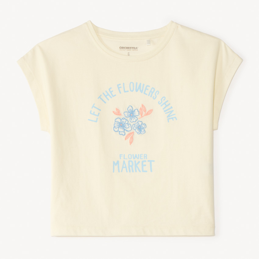 T-shirt manches courtes broderie fleurie pour fille 