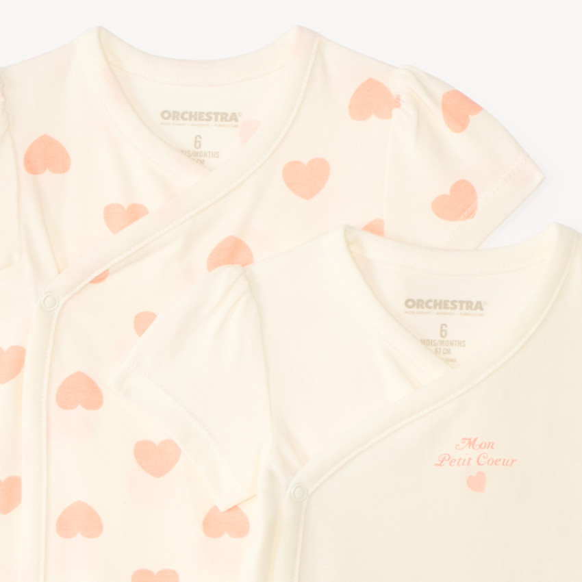 Lot de 2 bodies manches courtes motifs cœurs pour bébé fille 