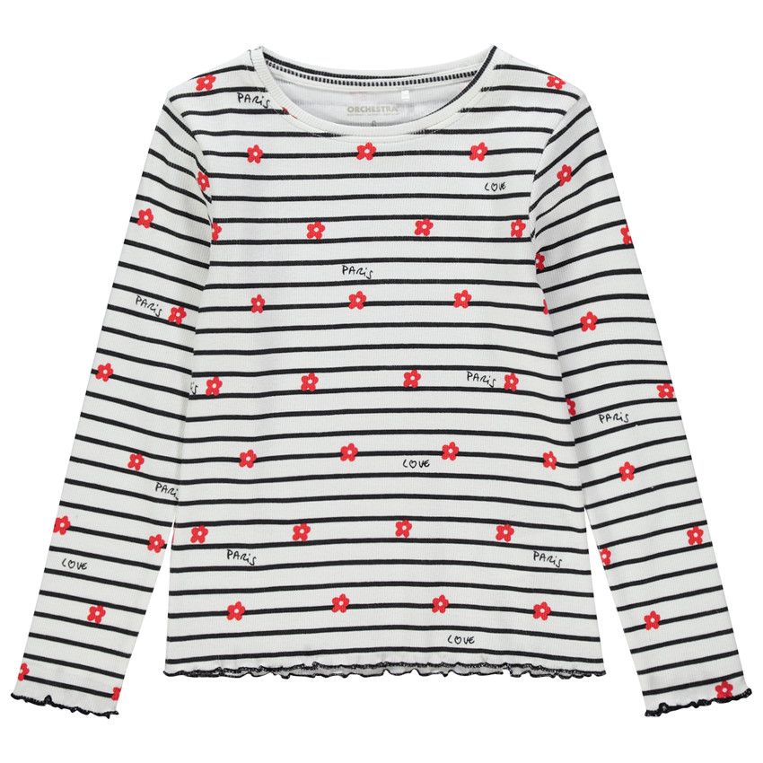 T-shirt manches longues rayé imprimé pour enfant fille 