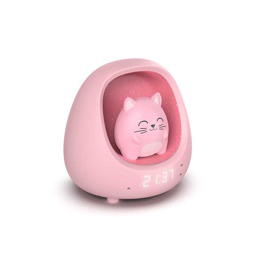 Réveil avec veilleuse Myko le chat rose 