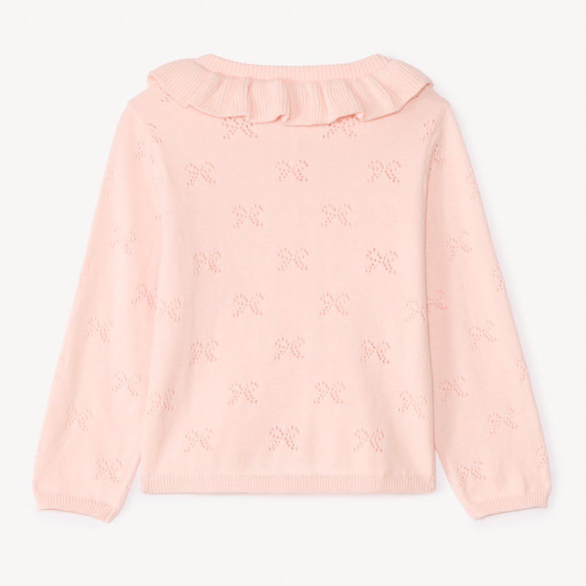 Gilet col claudine en tricot avec broderie ajouré pour bébé fille 