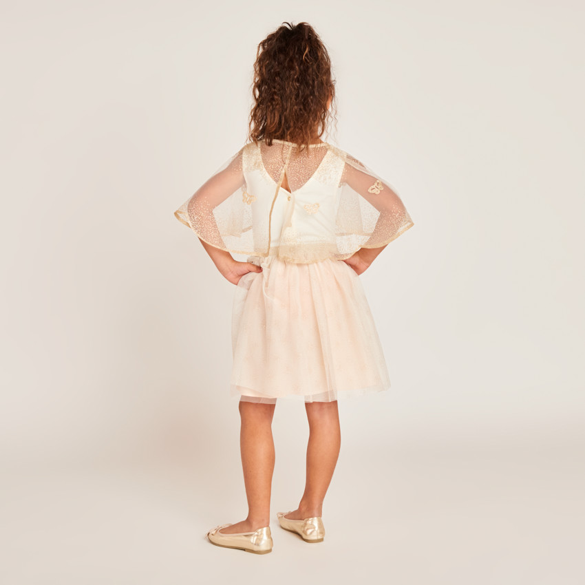 Robe sans manches bi-matières avec cape papillon pour fille 