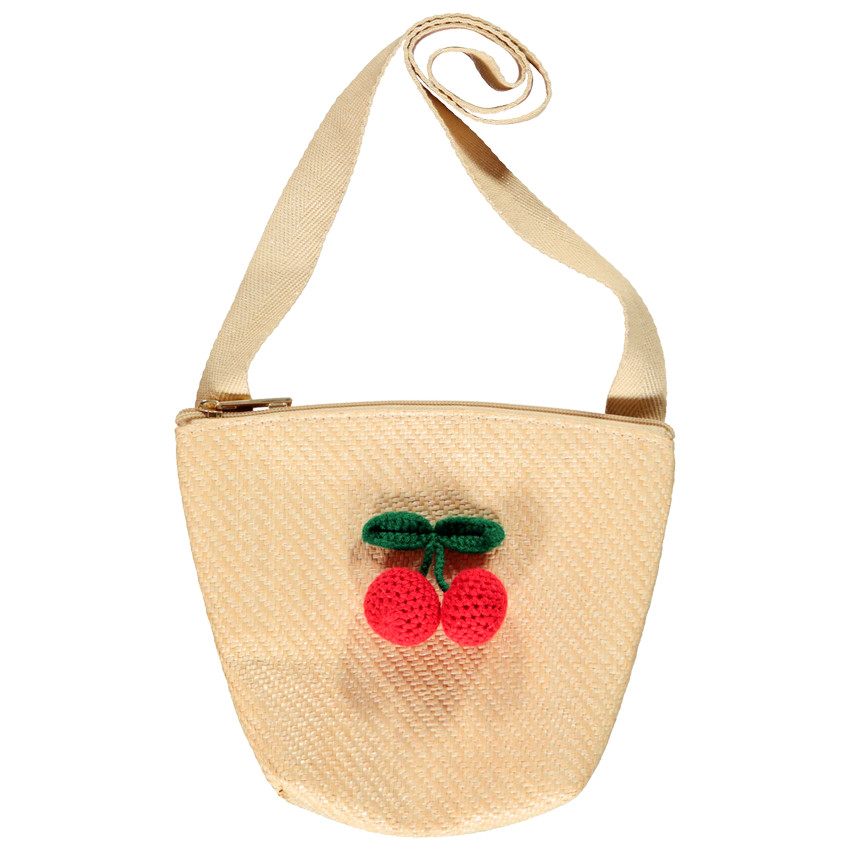 Sac bandoulière en paille avec cerises fantaisies pour fille