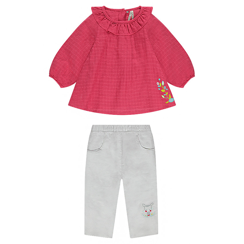 Ensemble tunique volantée en tétra et pantalon en velours 