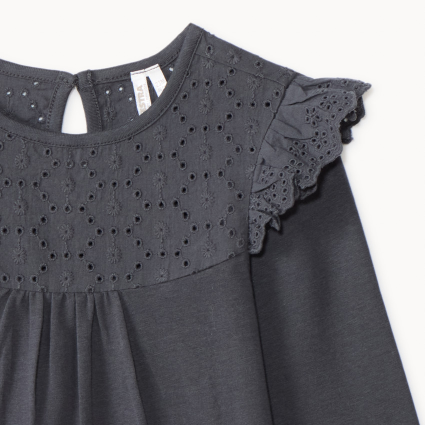 T-shirt à manches longues bébé fille avec broderie anglaise 