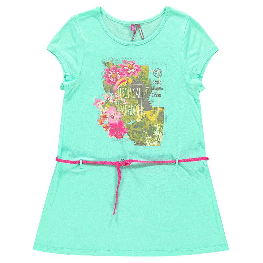 Junior - Tunique manches courtes print fantaisie et ceinture tressée 