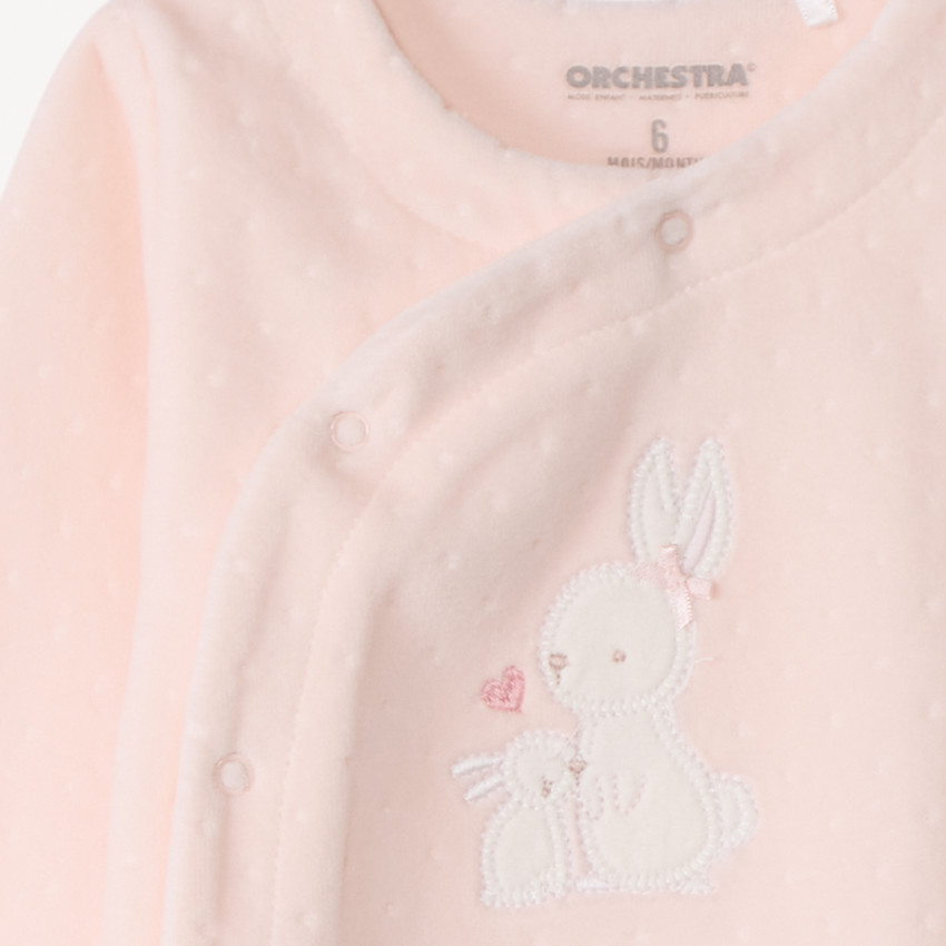 Dors-bien en velours dévoré patch lapins pour bébé fille 
