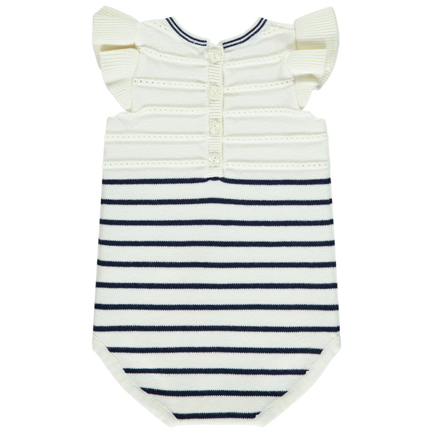 Barboteuse en tricot rayé et manches volantées pour bébé fille 