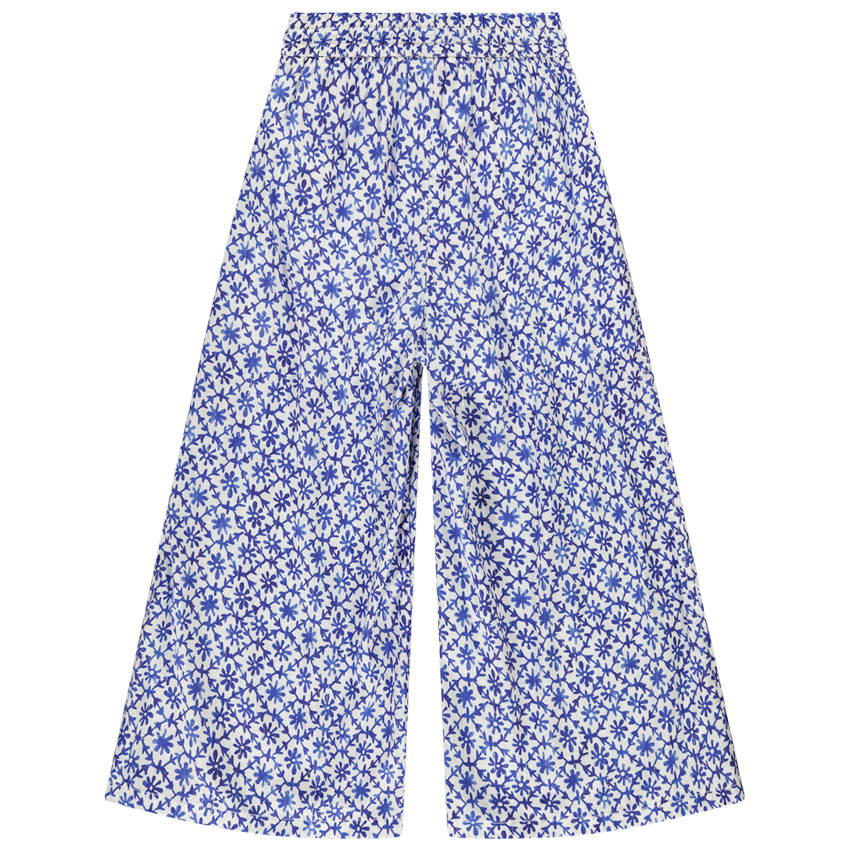 Pantalon large en voile imprimé fantaisie avec ceinture nouée pour fille  