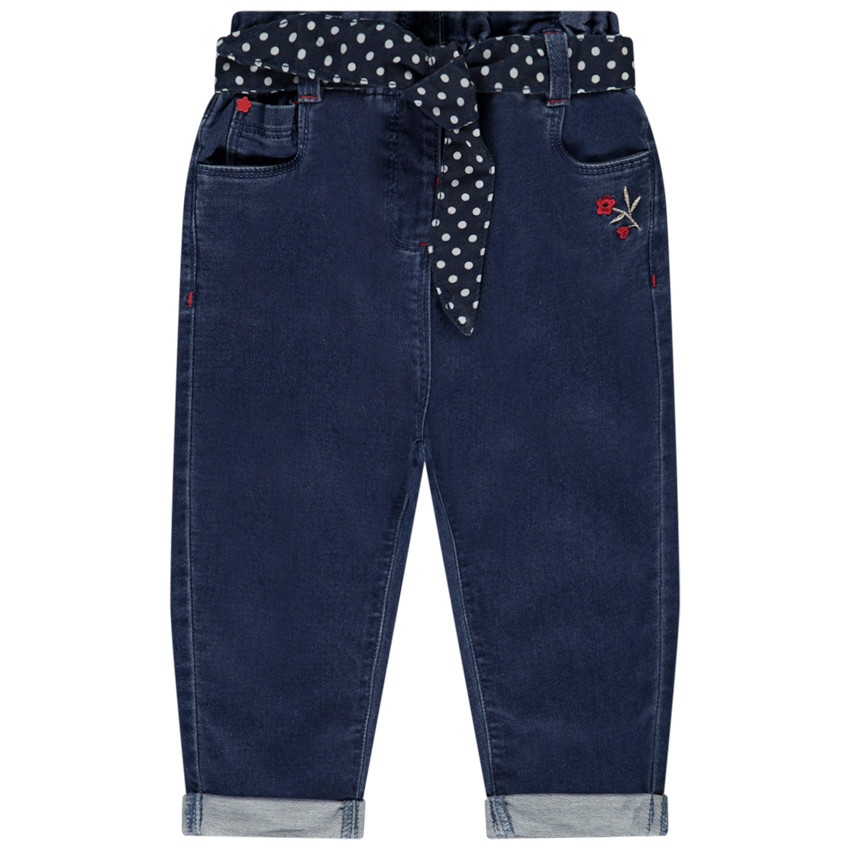 Jean avec ceinture et broderie pour bébé fille 