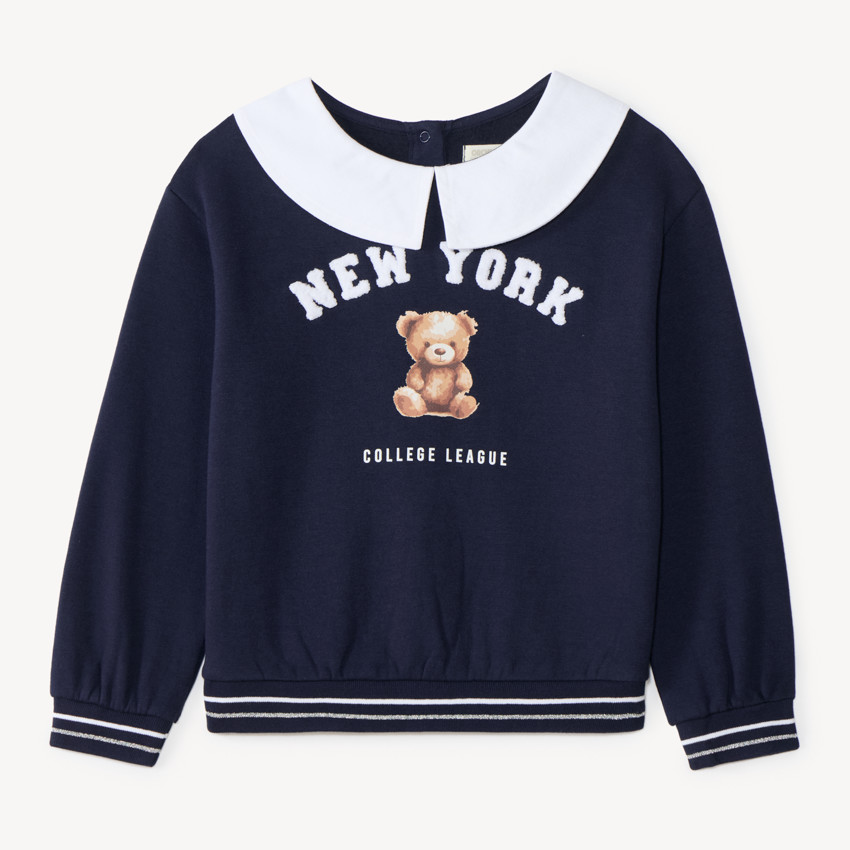Sweat fille avec col Claudine print nounours 