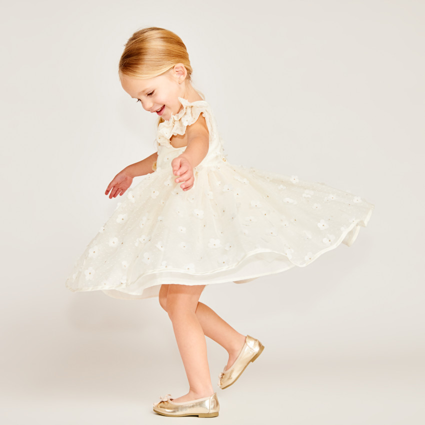 Robe manches courtes papillon avec fleurs 3D pour bébé fille 