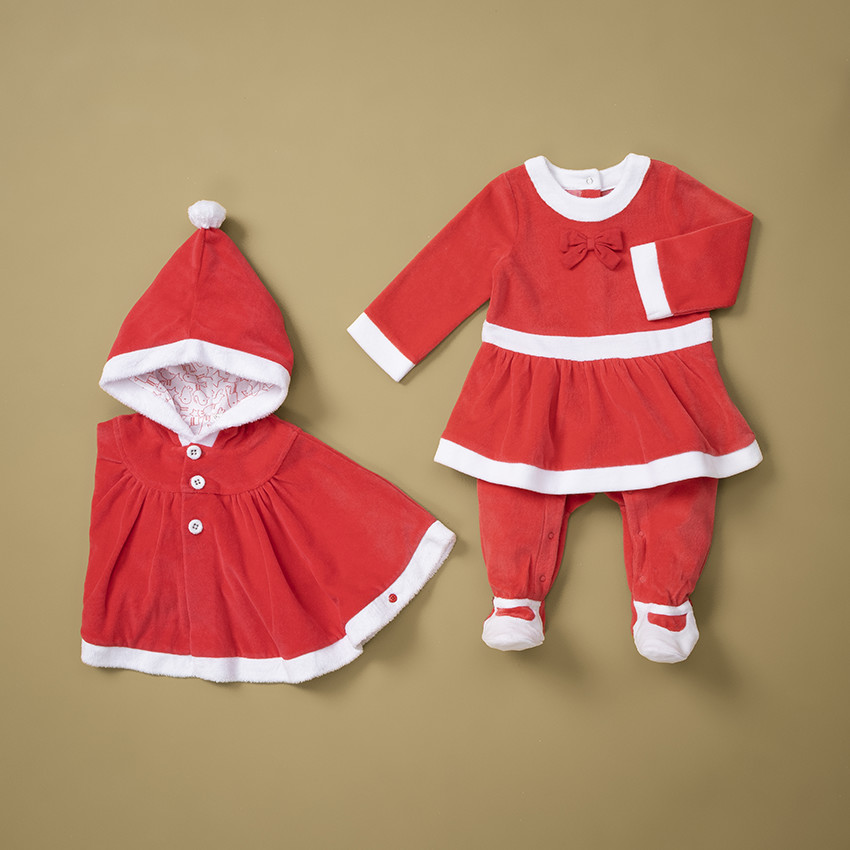 Cape de Noël en velours et sherpa avec capuche à pompon 