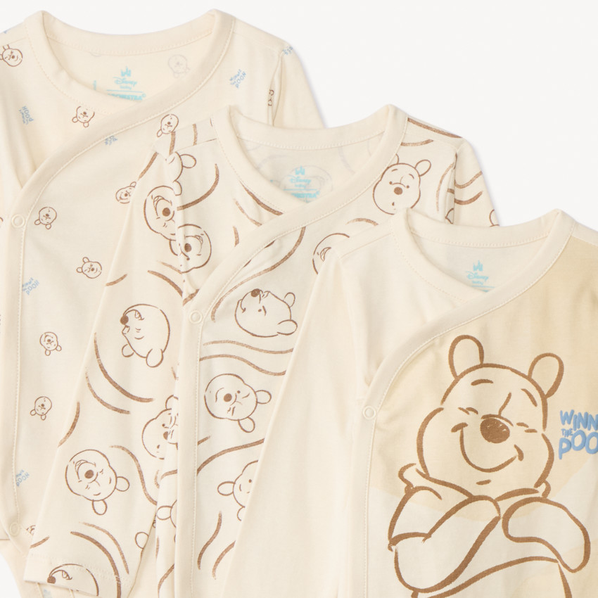 Lot de 3 bodies manches longues Winnie Disney avec ouvertures différentes selon l'âge 