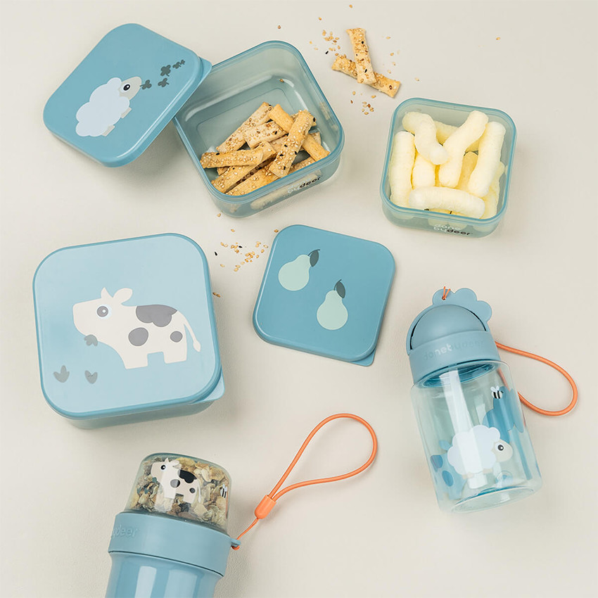 Lot de 3 boîtes à goûter Tiny Farm bleu 