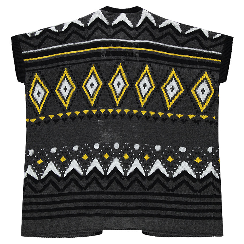 Junior - Cape poncho en tricot imprimé avec pompons 