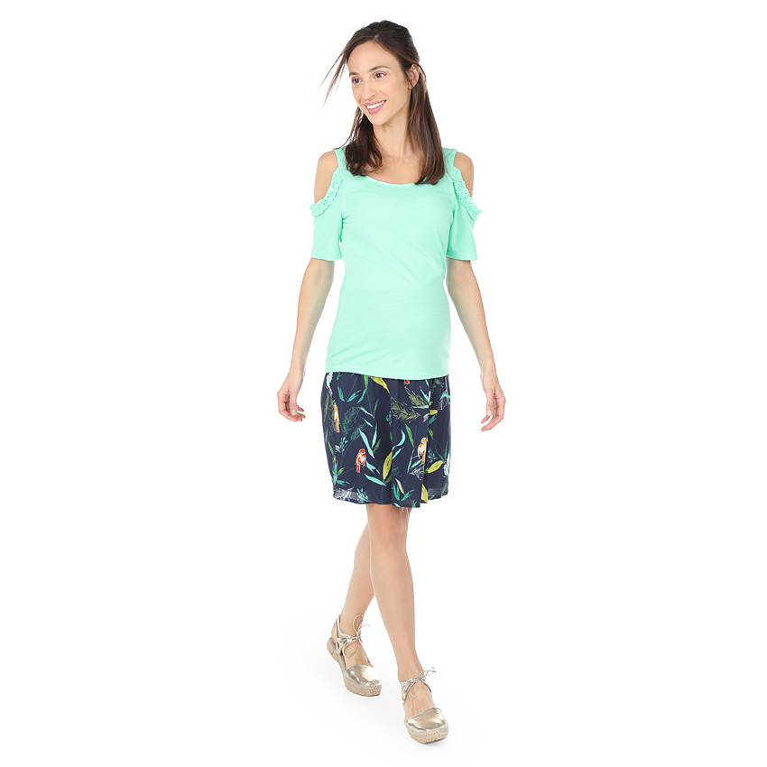 Jupe de grossesse en voile avec oiseaux et feuilles all-over 