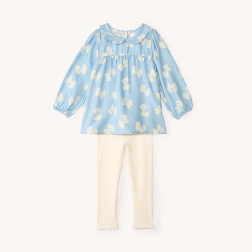 Ensemble long tunique + caleçon motif nœuds pour bébé fille