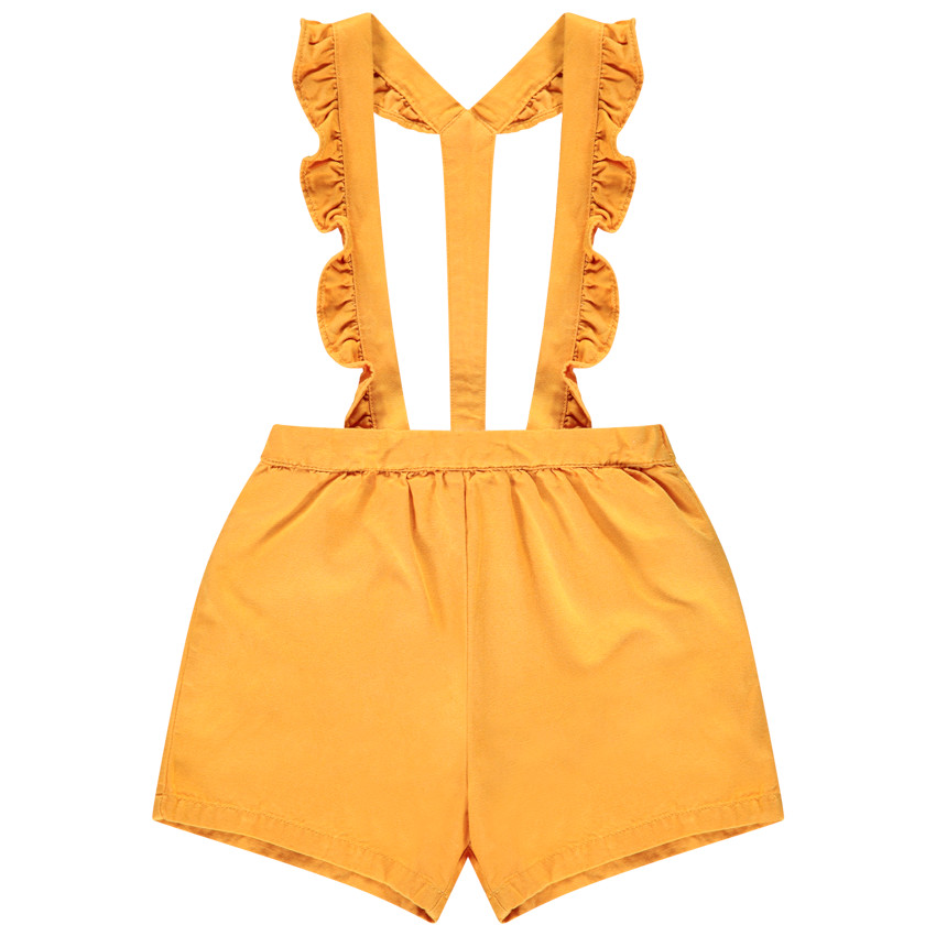 Short jaune à bretelles volantées pour bébé fille