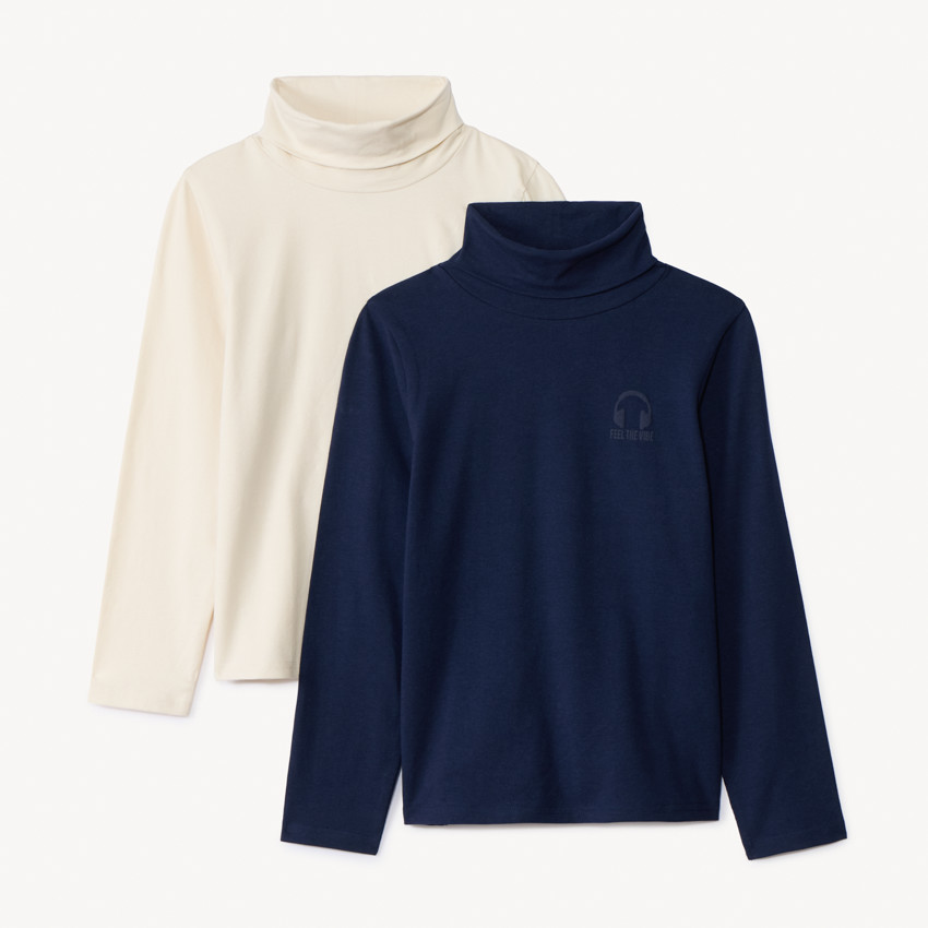 Lot de 2 sous-pulls à col roulé unis avec puff print pour garçon