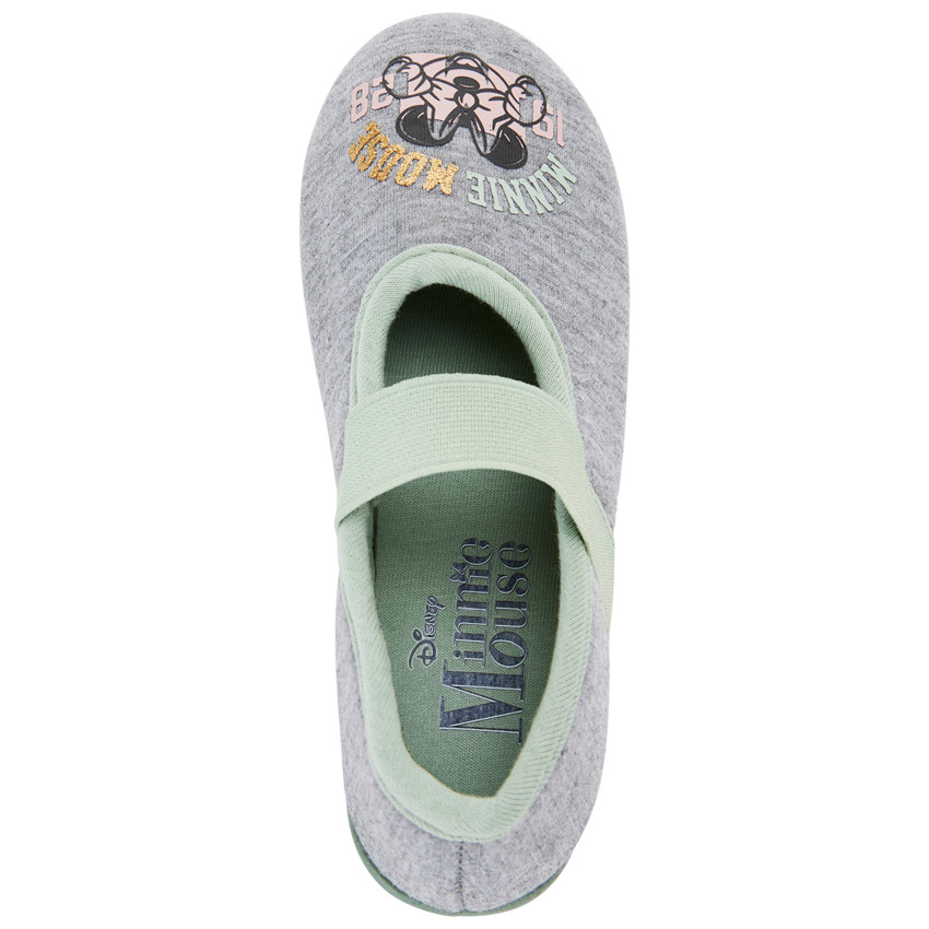 Chaussons babies gris chiné avec élastique et print Minnie Disney pour fille 