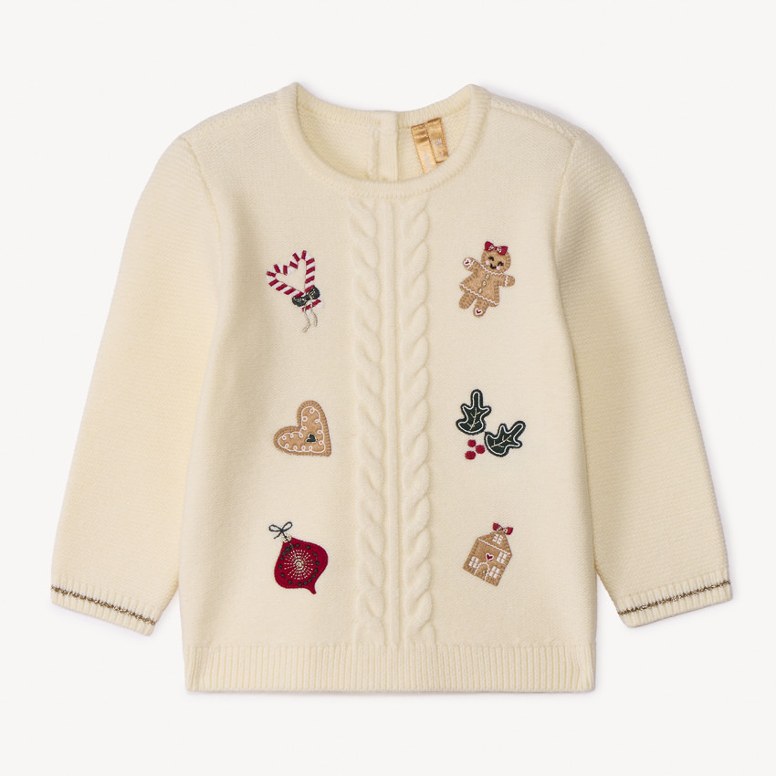 Pull tricot à patchs de Noël en feutrine pour bébé fille 