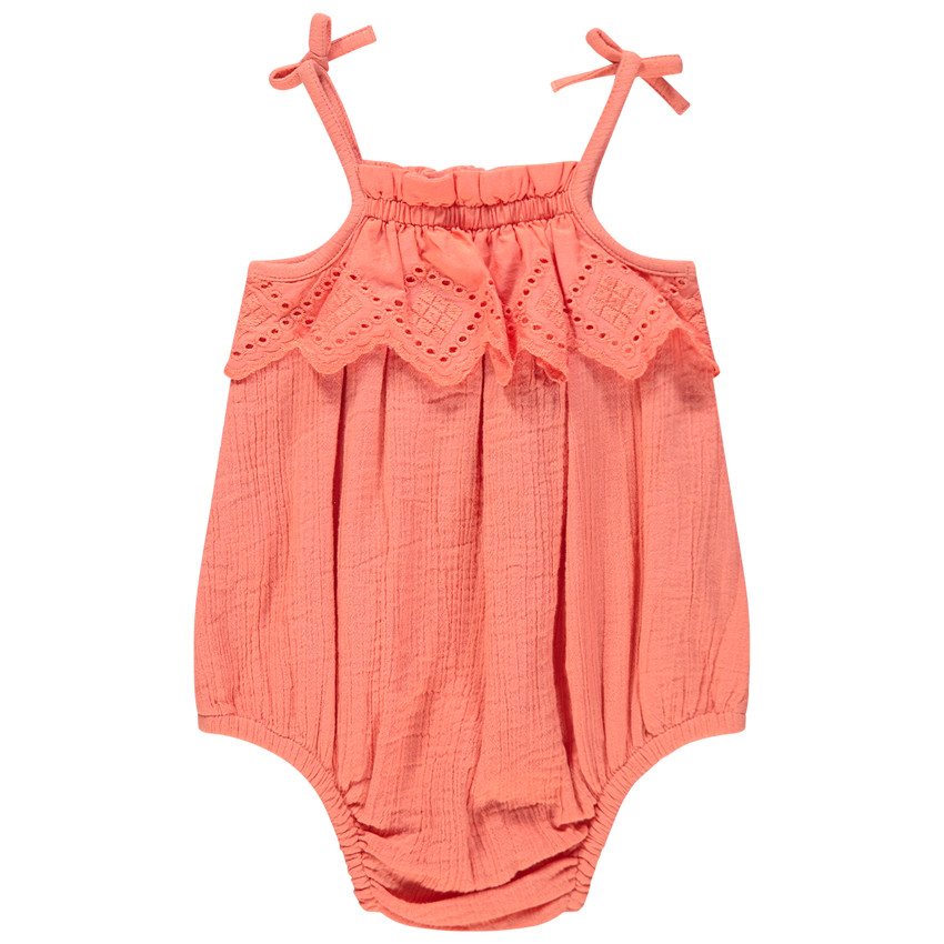Combinaison courte en gaze de coton et broderie anglaise 