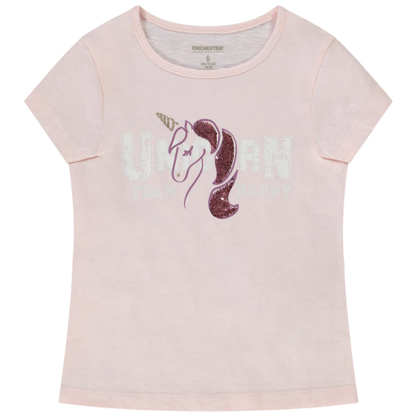 T-shirt manches courtes print en sequins magiques pour fille