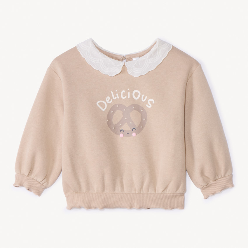 Sweat molleton oversize à col claudine pour bébé fille 