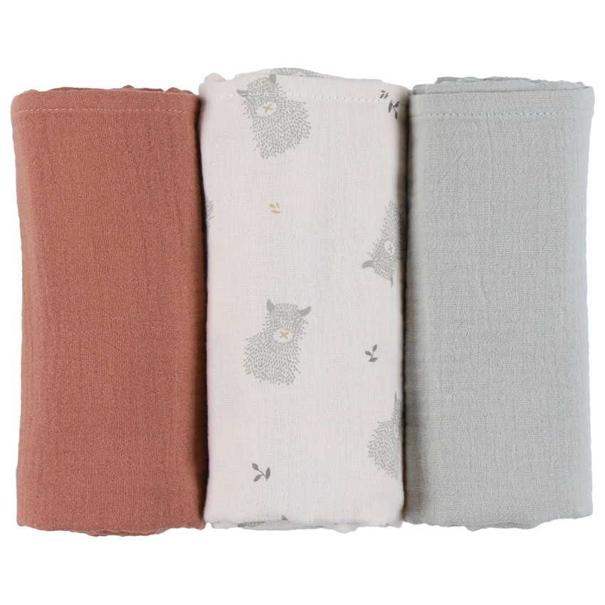 Lot de 3 langes en gaze 70 x 70 cm terracotta 