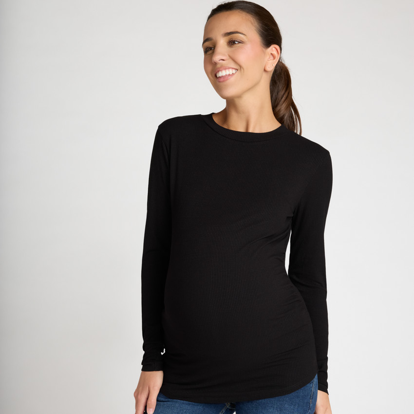 T-shirt manches longues de grossesse côtelé uni