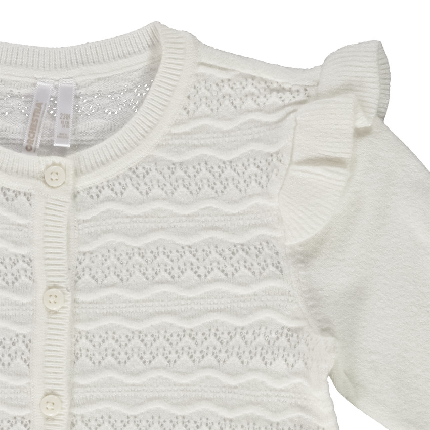 Gilet en tricot ajouré et manches volantées pour bébé fille 