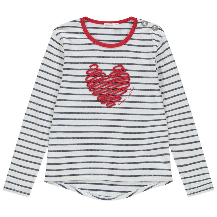 Sweat en molleton fin rayé avec coeur en cordelette 
