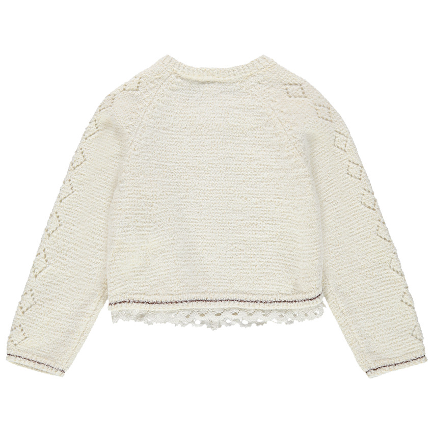 Gilet en maille à faons brodés et finition dentelle 