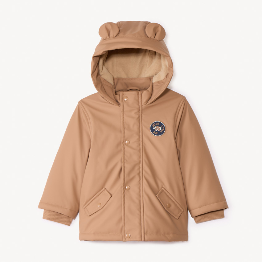 Parka uni marron avec capuche oreilles ludiques pour bébé garçon  