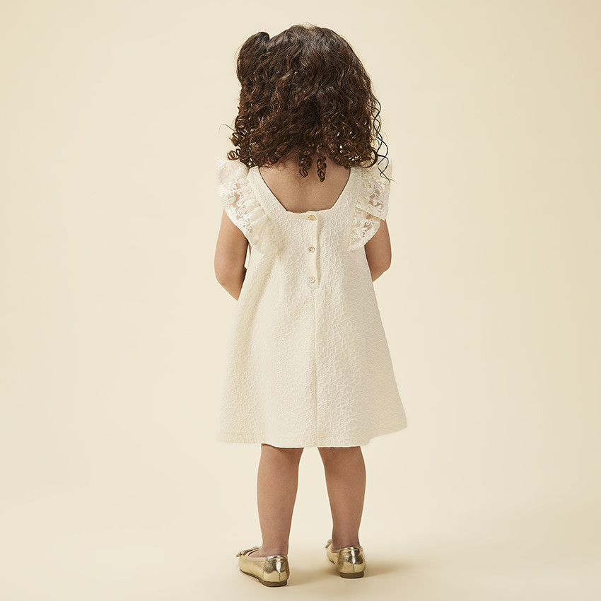 Robe de cérémonie en jacquard à manches brodées pour bébé fille 