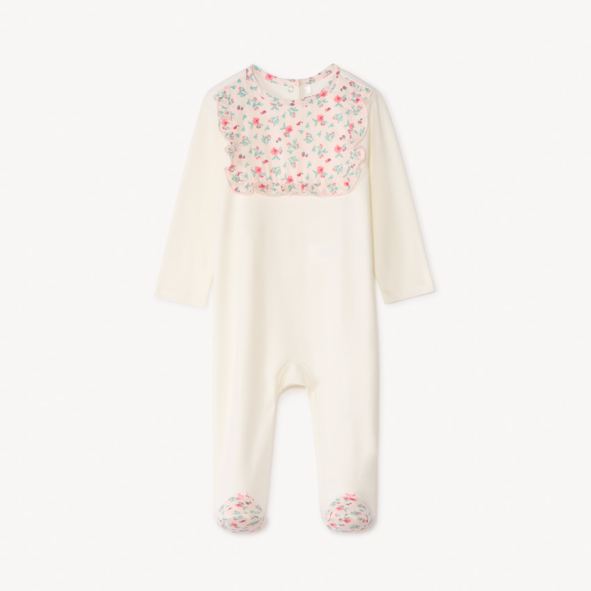 Dors-bien interlock avec plastron fleuri pour bébé fille 