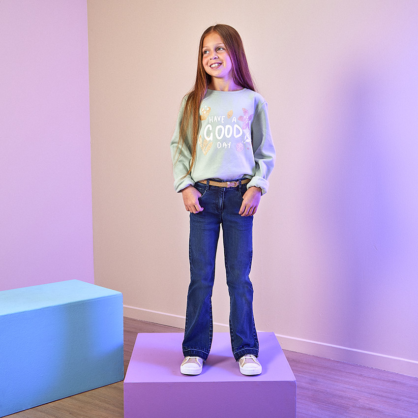 Sweat molleton print fantaisie pailleté pour fille 