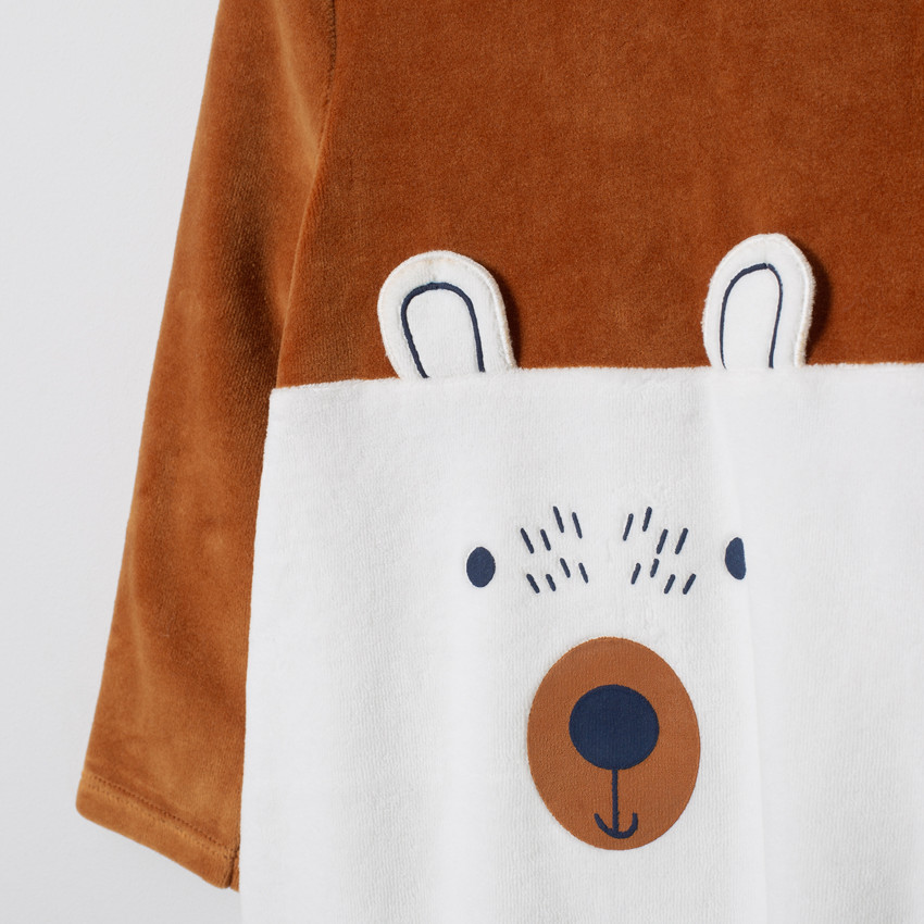 Dors-bien en velours bicolore motif ours 