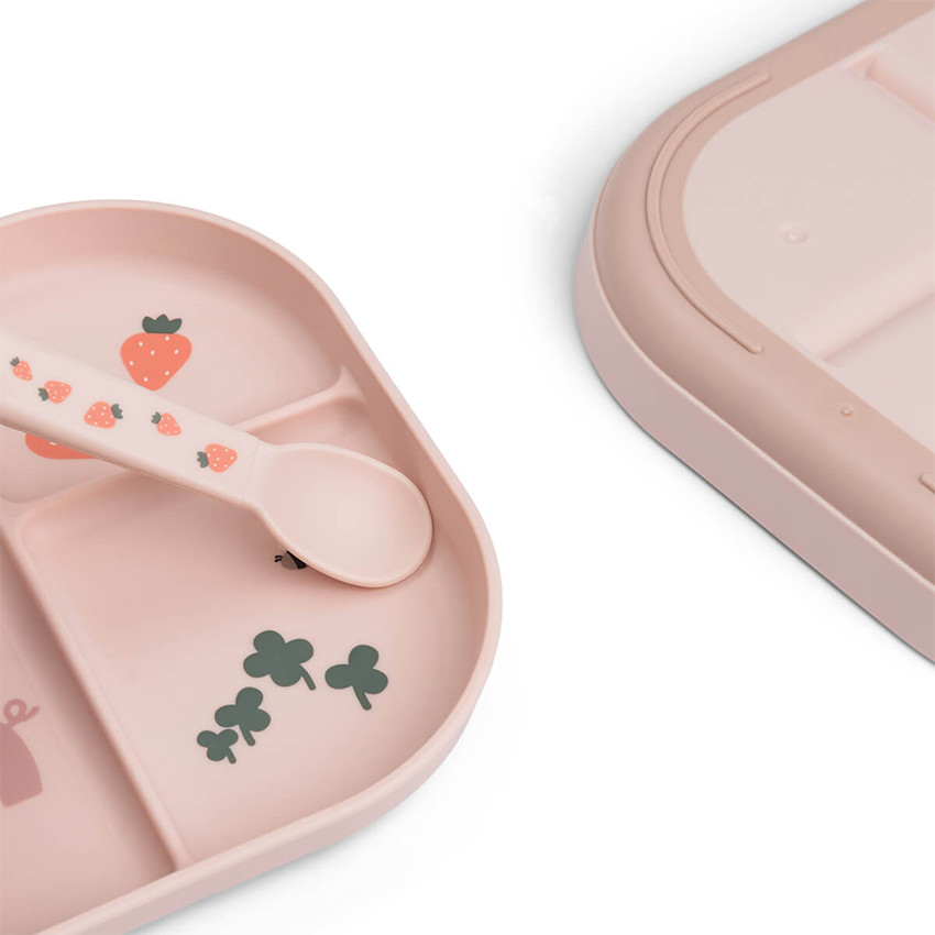 Assiette plateau à compartiments Tiny Farm rose 