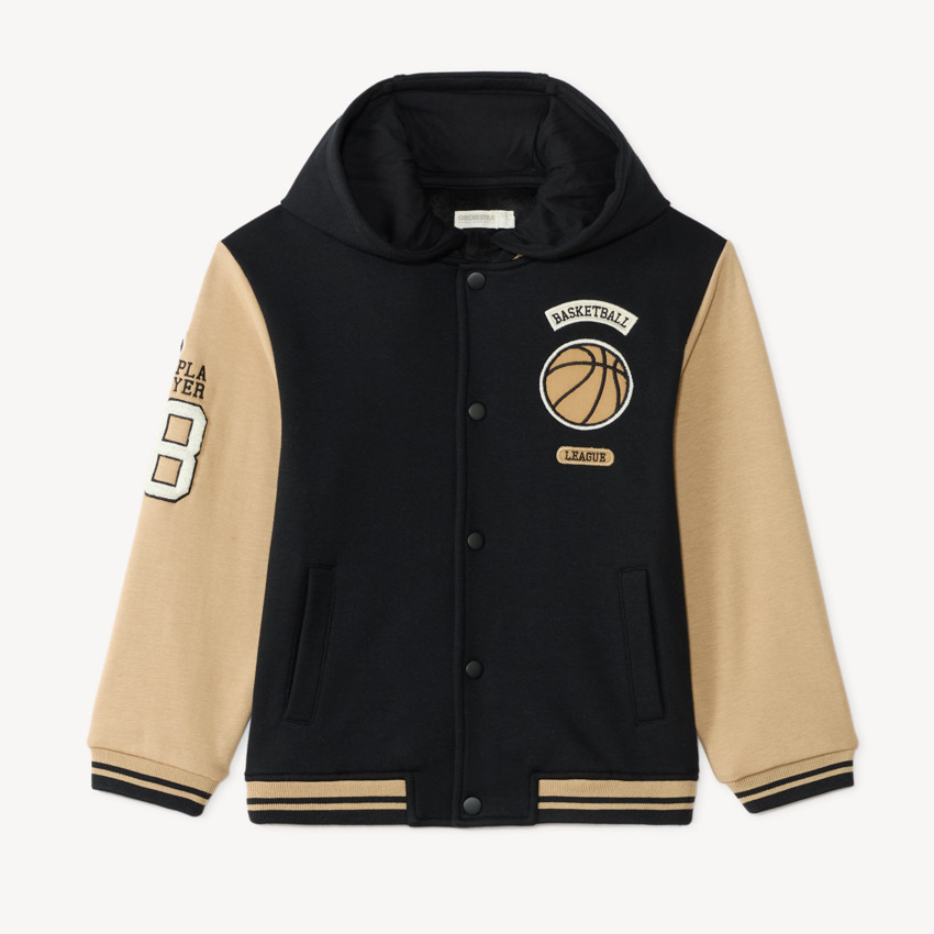 Veste teddy à capuche garçon broderie basket