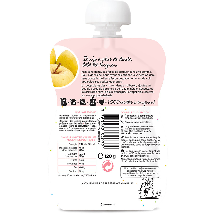 Gourde de pomme bio - 120g 