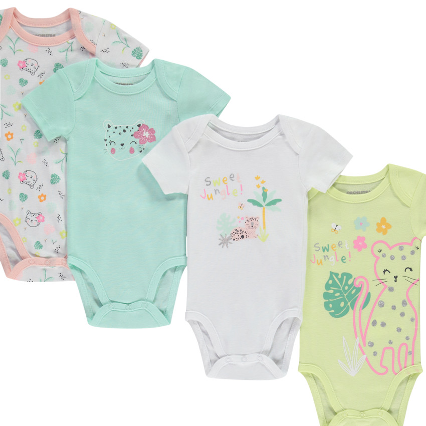 Lot de 7 bodies manches courtes motifs félin pour bébé fille 