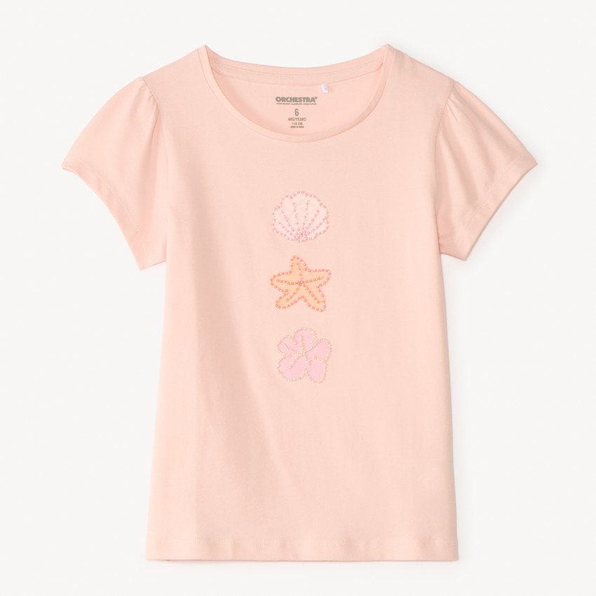 T-shirt manches courtes design fantaisie en perles pour fille 