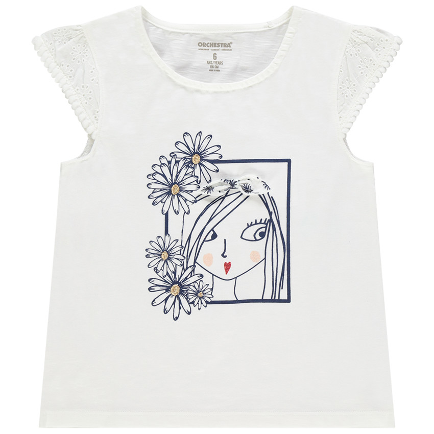 T-shirt manches courtes brodées et print personnage 