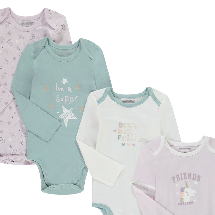 Lot de 7 bodies manches longues en jersey print licorne pour bébé fille 