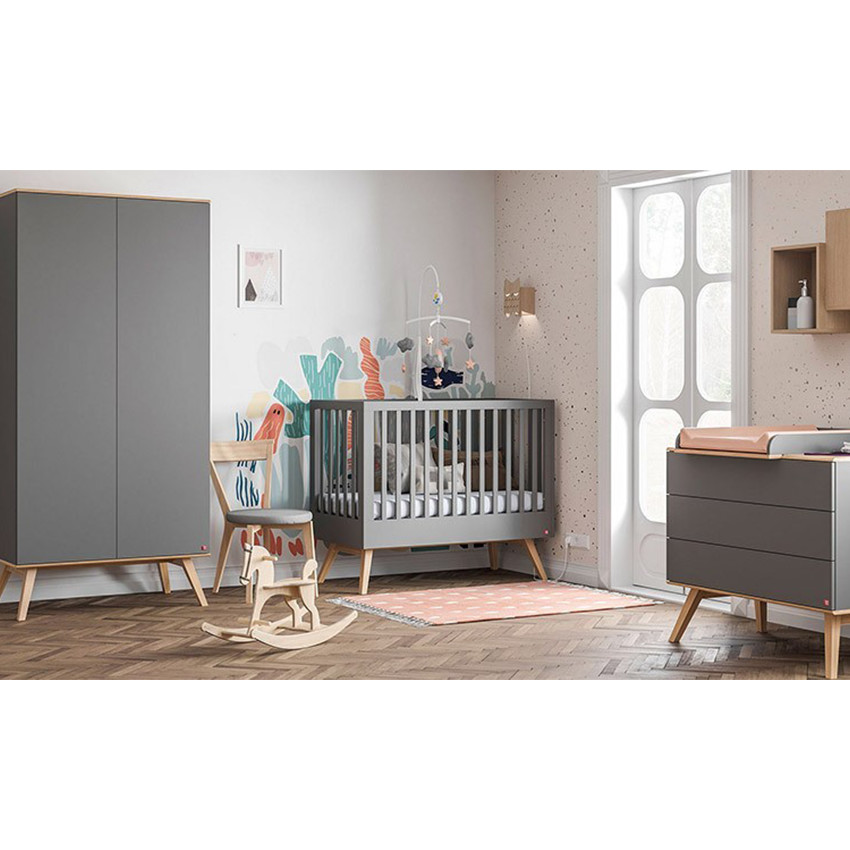 Lit Nautis 60 x 120 cm - Gris / Bois 