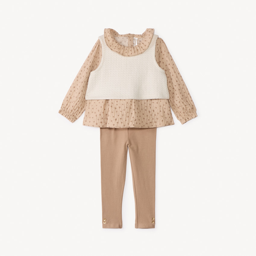 Ensemble 3 pièces avec tunique à pois pour bébé fille 