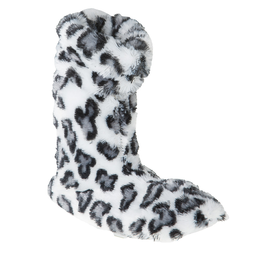 chaussons bottines fausse fourrure imprimé léopard - blanc